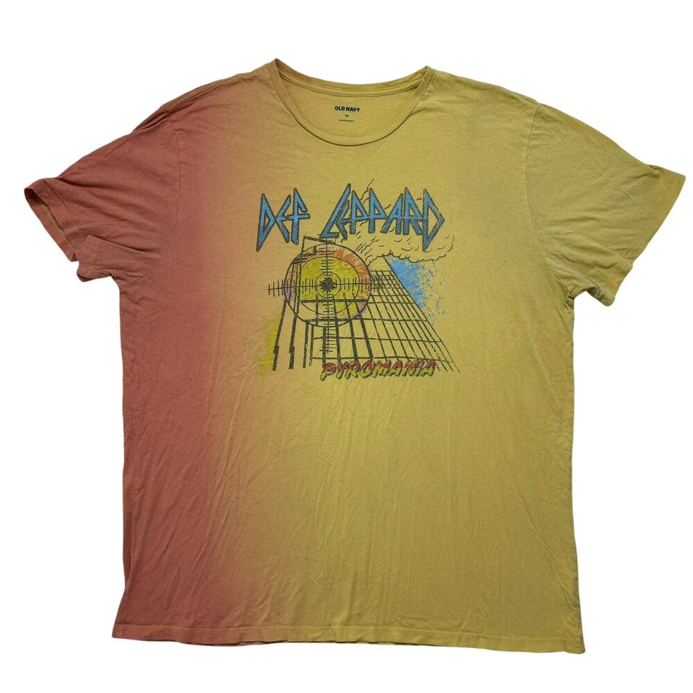 OLD NAVY Def Leppard Pyromania Dip Dye T-shirt Size XXL Mens Yellow Orange